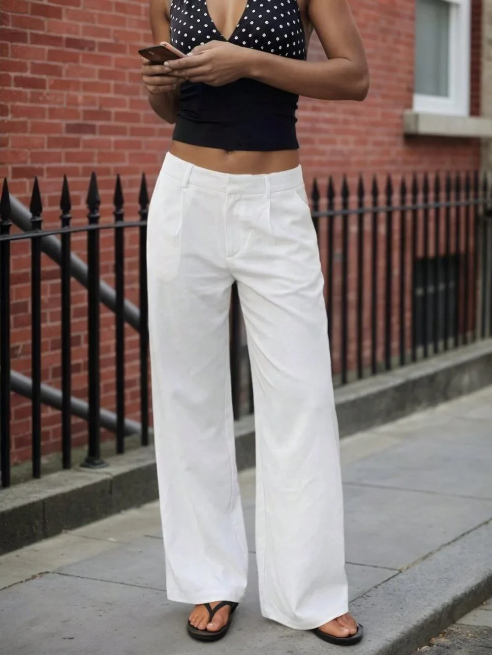 White Casual Women's Plus Size Wide Leg Suit Pants